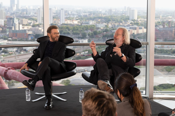 Björn Ulvaeus and Benny Andersson of ABBA attend the London launch of Voyage in 2021.