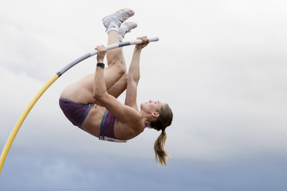 Pole vaulter Alysha Newman of Canada.
