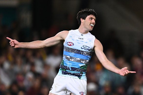 Ollie Henry celebrates a goal.