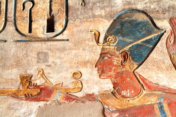 A painted relief of the pharaoh Ramses III from the Theban Necropolis.