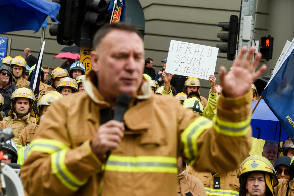 Firefighters’ union chief Peter Marshall at a rally related to the 2016 pay dispute.