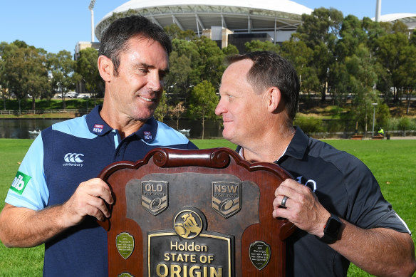 NSW coach Brad Fittler and Queensland  counterpart Kevin Walters in Adelaide on Tuesday for an  Origin promotion.