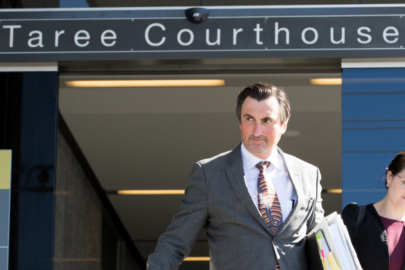 Bill Spedding's lawyer Peter O'Brien outside Taree Court House. 