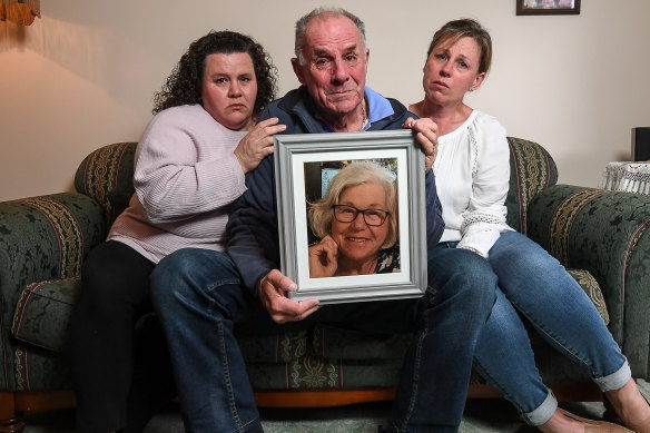 Terry Godfrey with daughters Kerry and Tracy, who lost their mother Harma Godfrey to pancreatic cancer last month. 