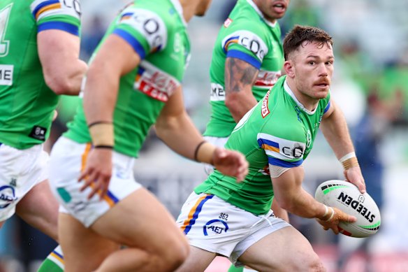 Tom Starling looks to spark another attack in the Raiders’ win over Newcastle yesterday.