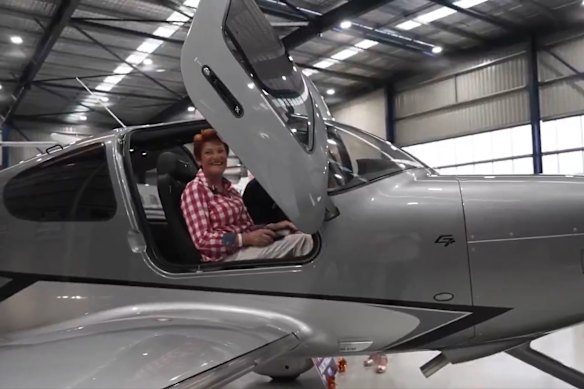 Pauline Hanson in the donated plane.