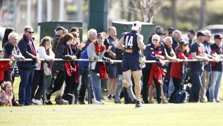 Michael Hibberd ran laps at training on Tuesday.