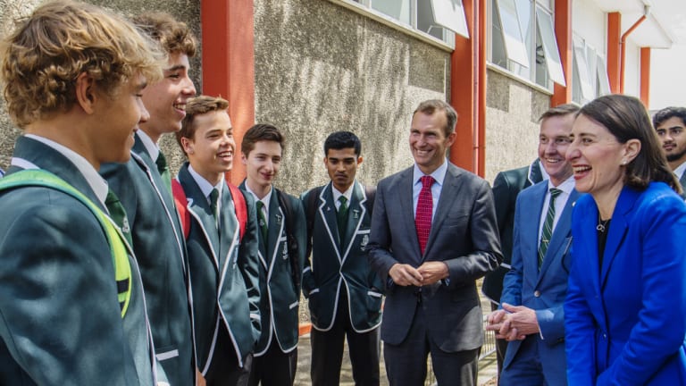 Premier Gladys Berejiklian and Education Rob Stokes spoke to Randwick Boys High students after the first HSC exam.