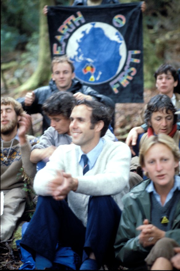Bob Brown and fellow protesters at Tasmania's Franklin River in 1983.