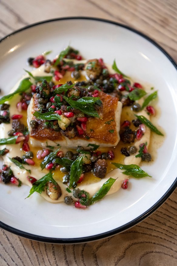 The pan-fried hapuka with cauliflower, pomegranate, capers and curry leaf at Kirk’s.