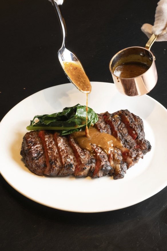 The grass-fed rib-eye with mustard jus.