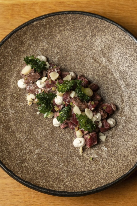 Kangaroo, macadamia, preserved lemon and kale.