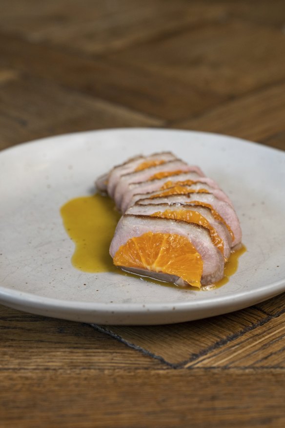 Wimmera duck breast with mandarin.