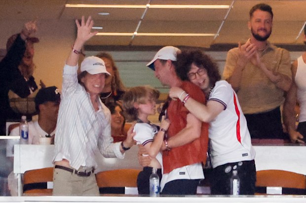 Mick Jagger and his sons Deveraux Jagger, James Jagger, Lucas Jagger celebrate the goal of Jude Bellingham #10 of England during the FIFA World Cup 2026 Quarter Final football match between Norway and England at Miami Stadium on July 11, 2026 in Miami Gardens, Florida.