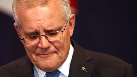 Former prime minister Scott Morrison conceding defeat to Anthony Albanese on Saturday night.