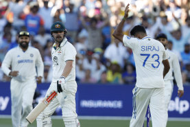 Get off: Mohammed Siraj had stern words with Travis Head after the latter was dismissed.