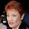 One Nation leader Pauline Hanson speaks with the media outside a Melbourne venue on Friday night.