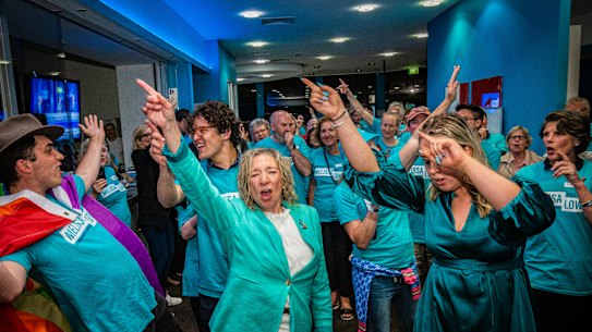 Hawthorn independent Melissa Lowe celebrated her early success on election night during the 2022 count.