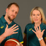 Joe Ingles, Lauren Jackson and Patty Mills pose after being selected for their fifth Olympics. 