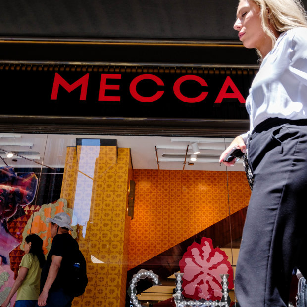 People walk past Mecca’s flagship store in Sydney.
