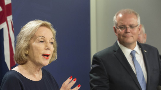 Ita Buttrose and Scott Morrison at the announcement on Thursday. 