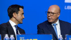 Queensland Opposition Leader David Crisafulli (left) and Peter Dutton at the LNP convention earlier this year.