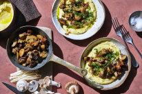 Autumn warmer: Braised mushrooms on a bed of creamy polenta.