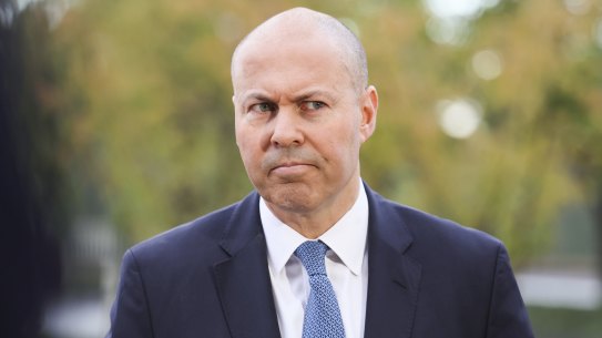 Treasurer Josh Frydenberg being asked questions by journalists at Parliament House on Tuesday morning.