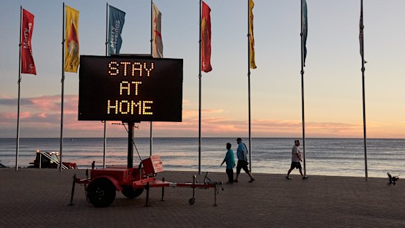 A sign on Manly beach on Wednesday morning.