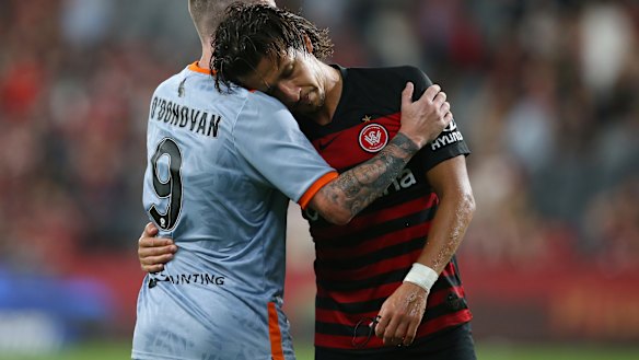 Wanderers' Daniel Georgievski shows the pain of another defeat.