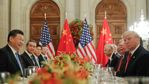 The menu included grilled sirloin, red onions, goat ricotta and dates, and the US-China trade dispute.
