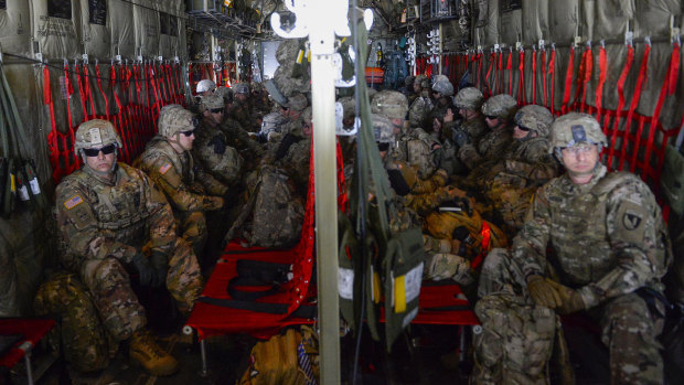 American soldiers arrive at Valley International Airport in Texas on Thursday to conduct the first missions along the southern border in support of Operation Faithful Patriot.