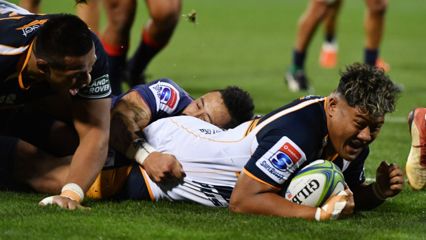 Faalelei Sione scored his first Super Rugby try just 60 seconds after coming on the field. 