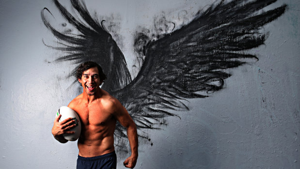 Just one of the entries so far for the $50,000 Brisbane Portrait Prize. The wings were painted by street artist BoHDi.