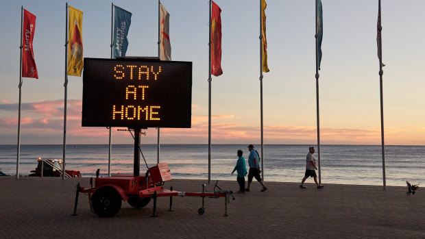 A sign on Manly beach on Wednesday morning.