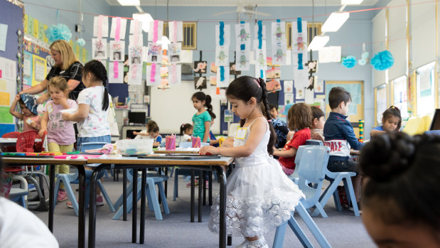Thirjot Kaur in a kindergarten transition class to prepare them for school next year at Revesby Public School in Sydney.