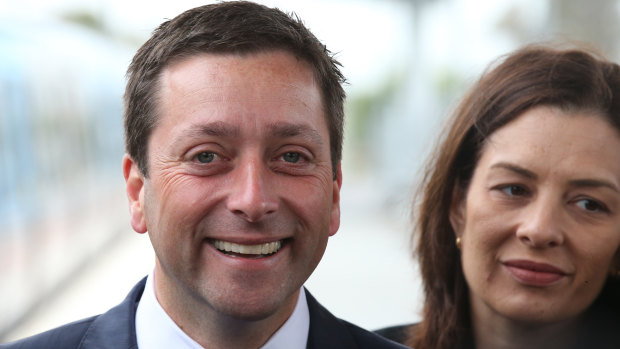 On the final day of campaigning, Matthew Guy and his wife Renae were at Cranbourne train station.