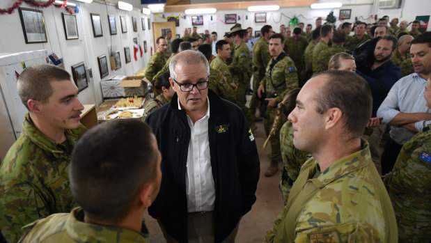 Prime Minister Scott Morrison on a visit to Task Group Taji at Taji Military Complex in Iraq in December 2018.