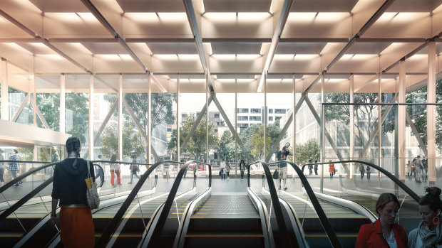 An artist's impression of the proposed Woolloongabba underground rail station as part of Cross River Rail.