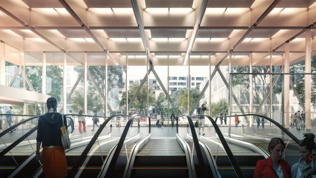 An artist's rendering of Woolloongabba's underground rail station as part of the Cross River Rail project.