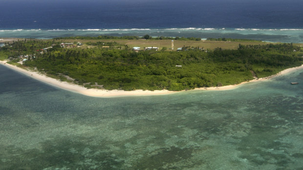 An aerial view of Pag-asa Island, part of the disputed Spratly group of islands, in the South China Sea.