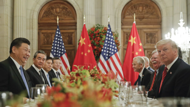 The menu included grilled sirloin, red onions, goat ricotta and dates, and the US-China trade dispute.
