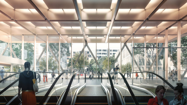 An artist's rendering of Woolloongabba's underground rail station as part of the Cross River Rail project.