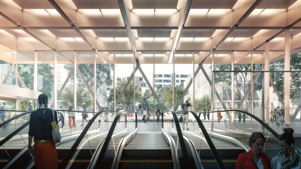 An artist's impression of the proposed Woolloongabba underground rail station as part of Cross River Rail.
