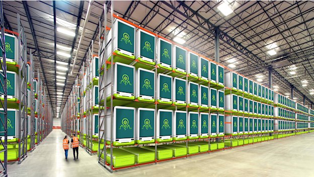 InvertiGro's cubes stacked in a warehouse.