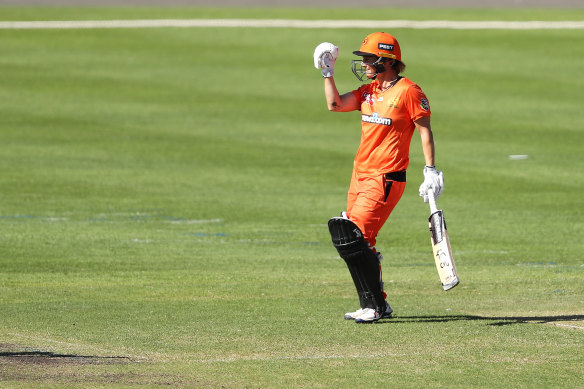 Devine smashed 103 off 68 for the Perth Scorchers at Hurstville Oval to produce the 15th century ever seen in the league since its start in 2015 and the highest score in her team's history. 