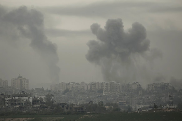 Smoke is seen over Beit Hanoun in the Gaza Strip as a result of the attack from the Israeli side of the border on Friday.