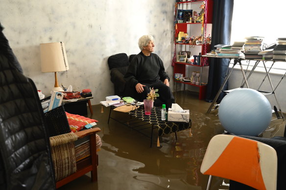 Joe Cymbalista in his daughter’s flooded house in Oakland Street, Maribyrnong.