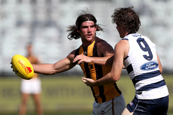 Jai Newcombe dominated against Geelong on Easter Monday last year.
