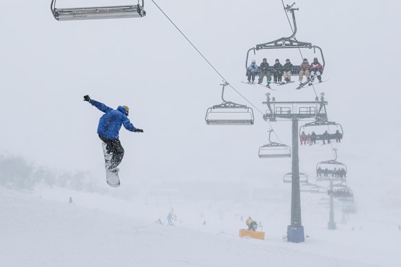 Skiers and snowboarders make the most of the conditions during Perisher’s opening weekend.